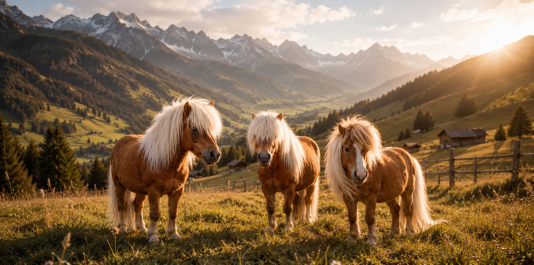 Drei Mini Ponys vor Tiroler Bergkulisse