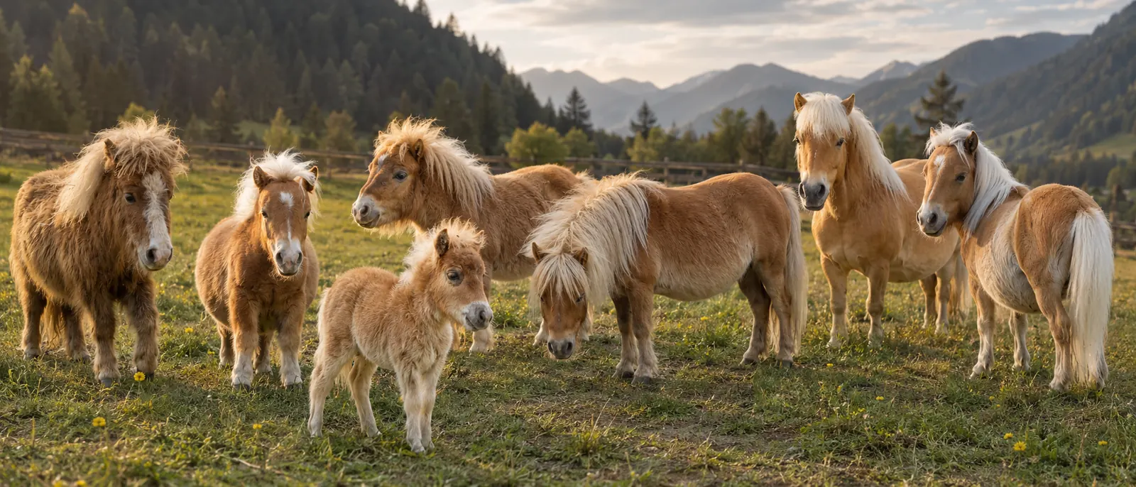 Mini Ponys auf einer Almwiese in Tirol