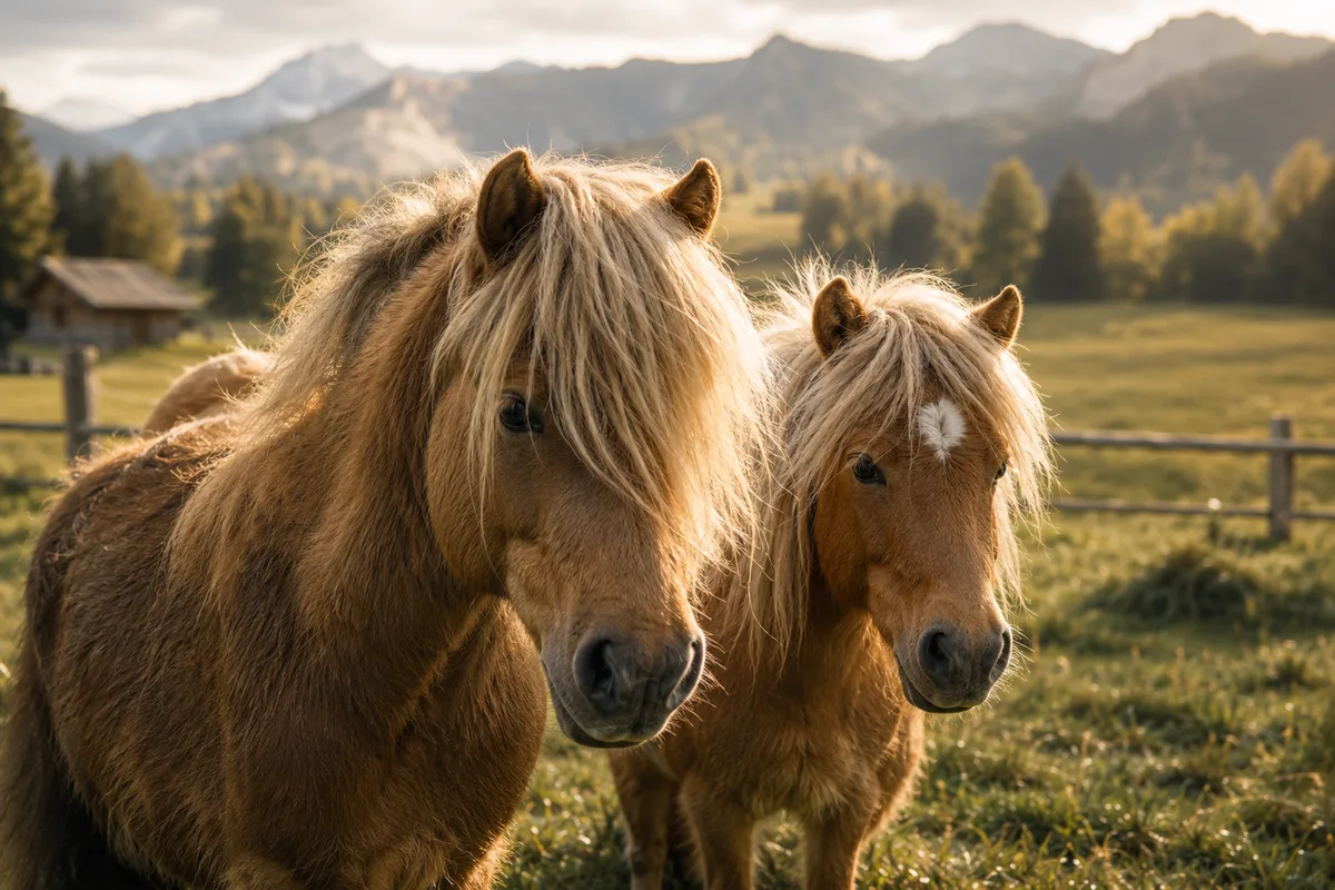 Zwei Mini Ponys vor Tiroler Bergkulisse